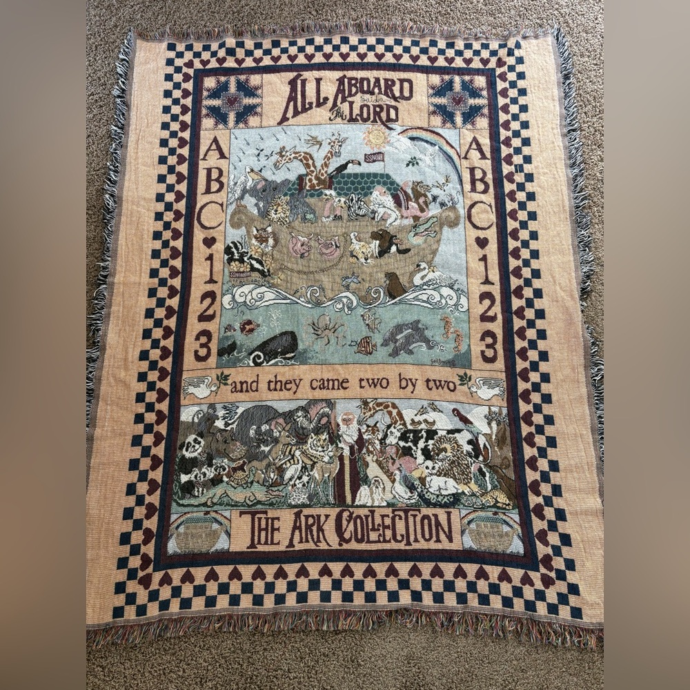 Vintage Home Interiors Noah’s Ark Vintage Tapestry Throw Blanket 60” X 50” Woven